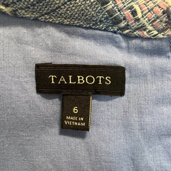 Talbots Tweed Dress 6 Blue Stripe Sheath Sleeveless Lined Career Office - Picture 10 of 12